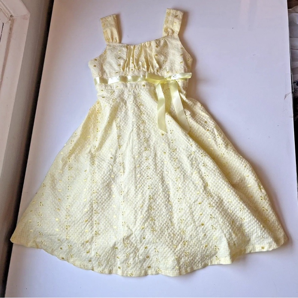 Bonnie Jean Girls Sleeveless Dress Yellow Eyelet Lined Easter Size 10